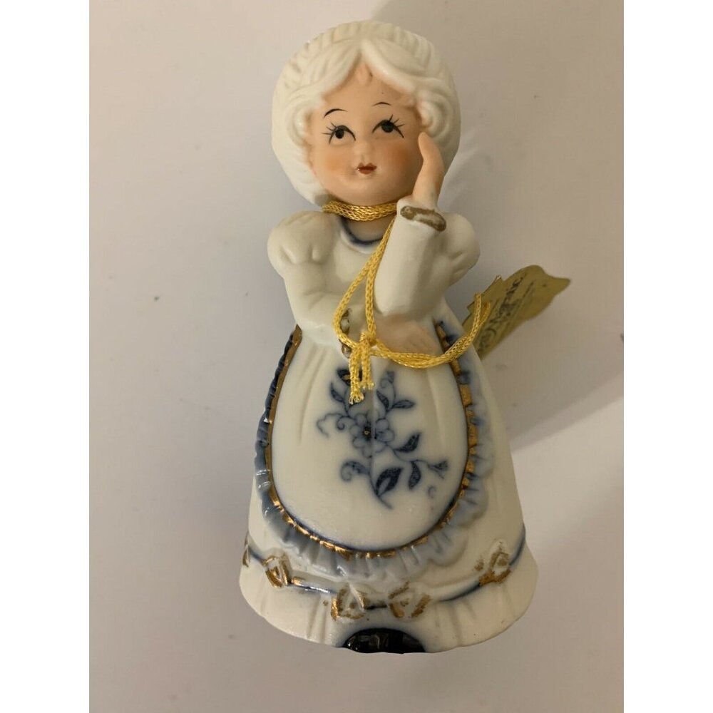 Vtg Royal‎ Majestic Porcelain Bisque Painted Bell Gold Foil Tag Jasco 1980